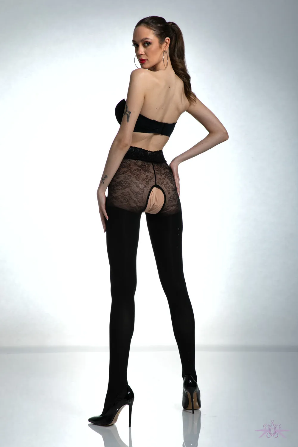 Amour Black Diamond Crotchless Black Tights