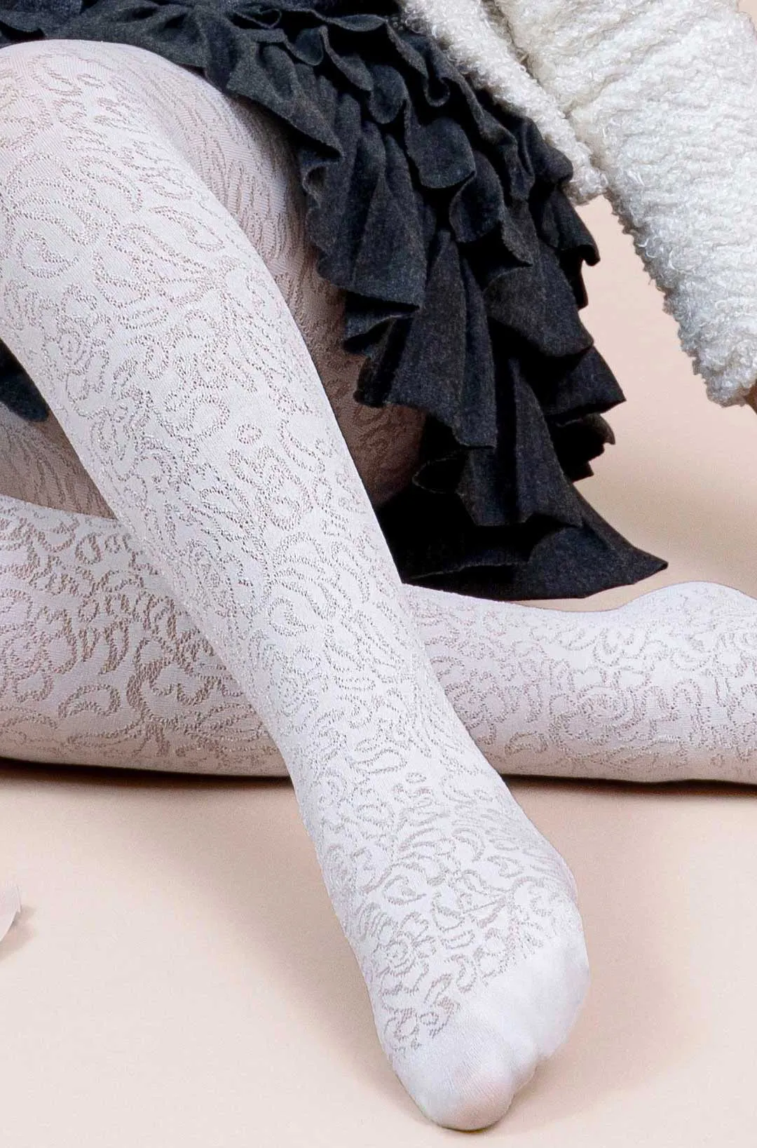 Aquilone Girls Eva Jacquard Floral Lace Tights