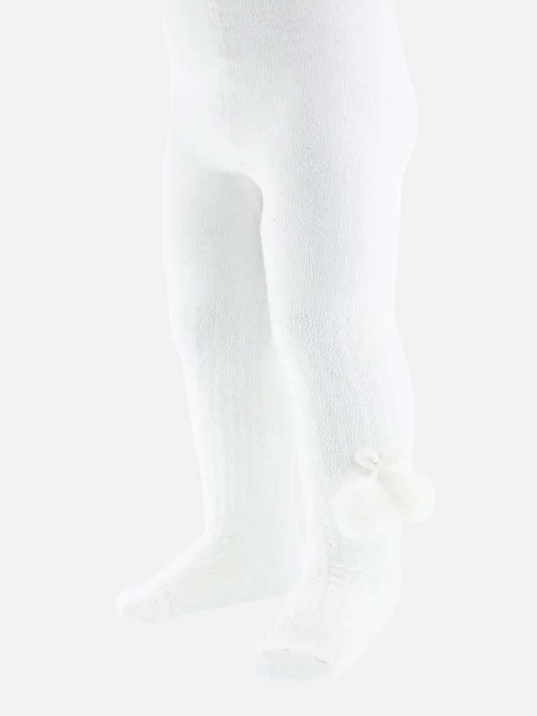 Baby Boy Tights with Pom-poms - White