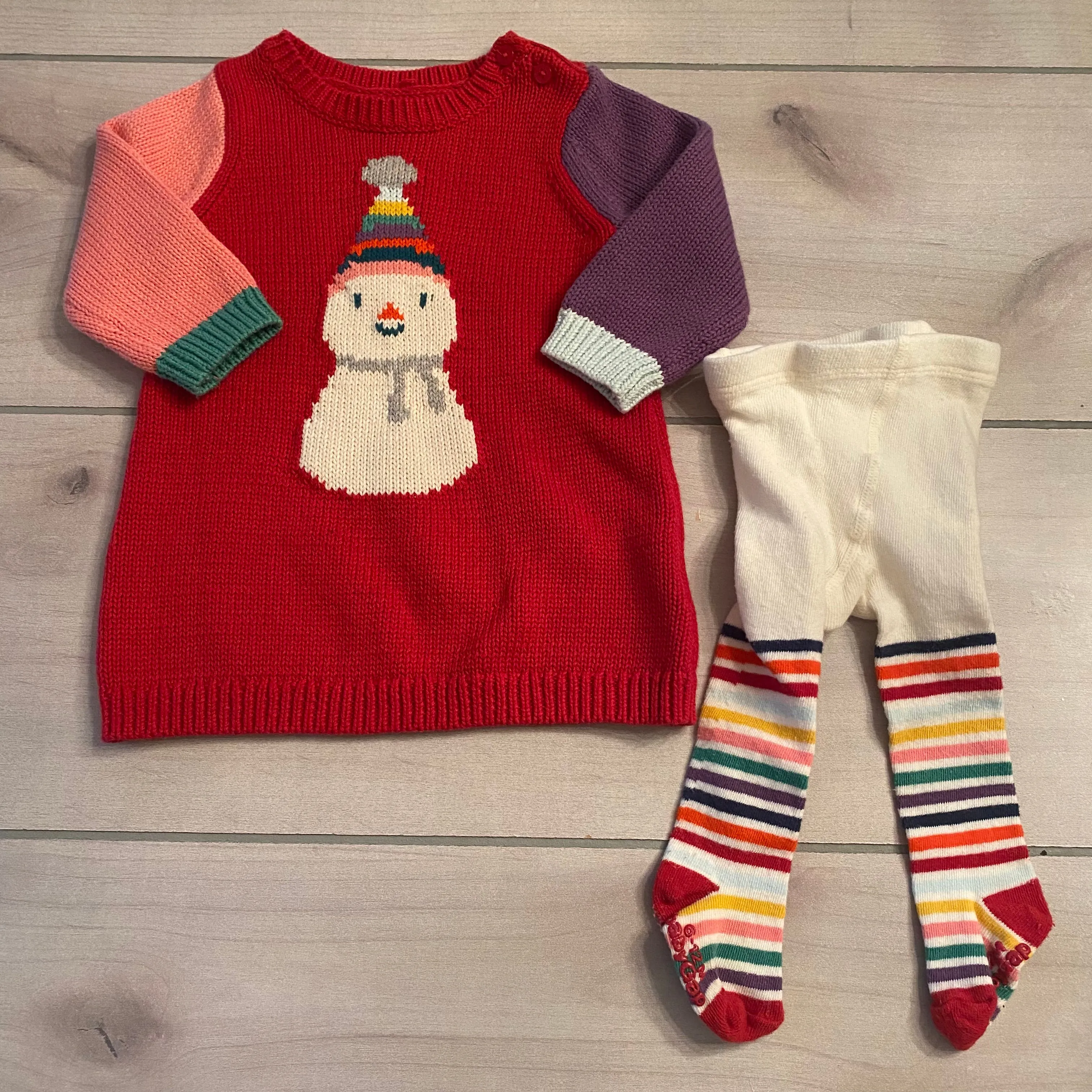 Baby Gap Snowman Sweater Dress & Matching Knit Tights