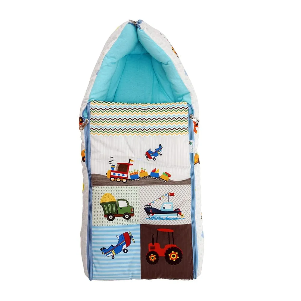 Baby Moo Truck And Car Premium Carry Nest Velvet With Hosiery Lining Sleeping Bag - Multicolour