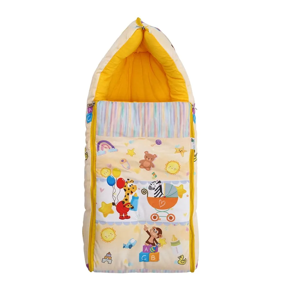 Baby Moo Zebra in Pram Premium Carry Nest Velvet With Hosiery Lining Sleeping Bag - Yellow