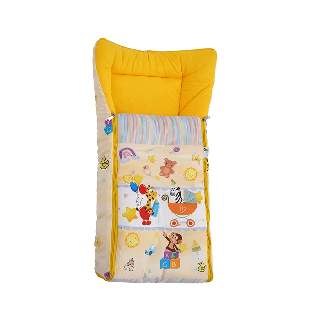 Baby Moo Zebra in Pram Premium Carry Nest Velvet With Hosiery Lining Sleeping Bag - Yellow