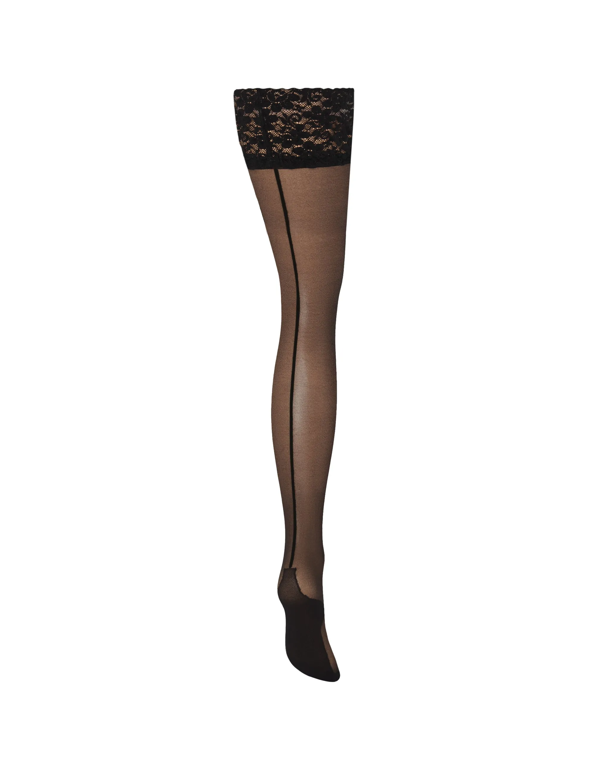 Back Seam Leg/Lace Top Hold Ups Black