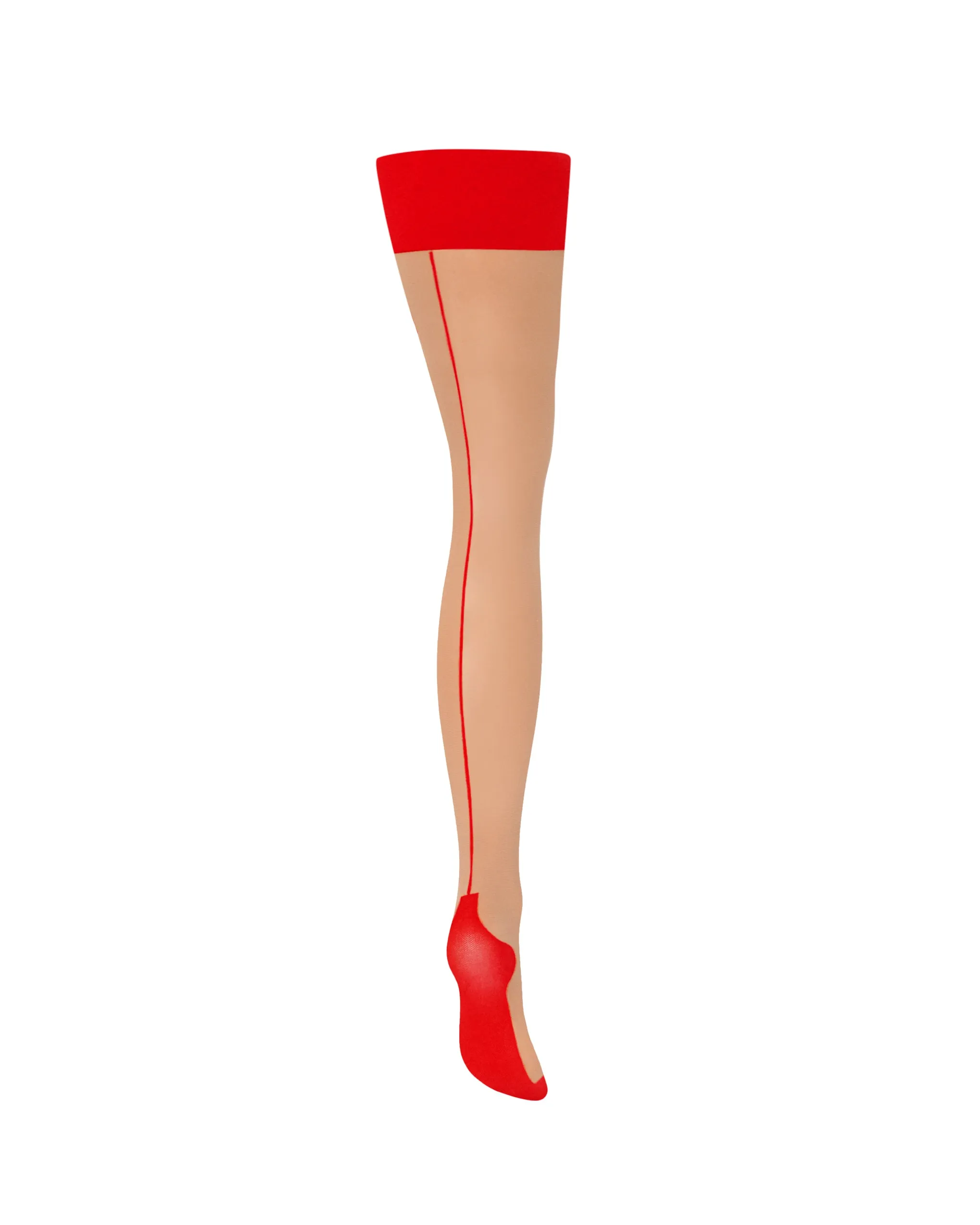 Back Seam Leg/Plain Top Stockings Sheer/Red