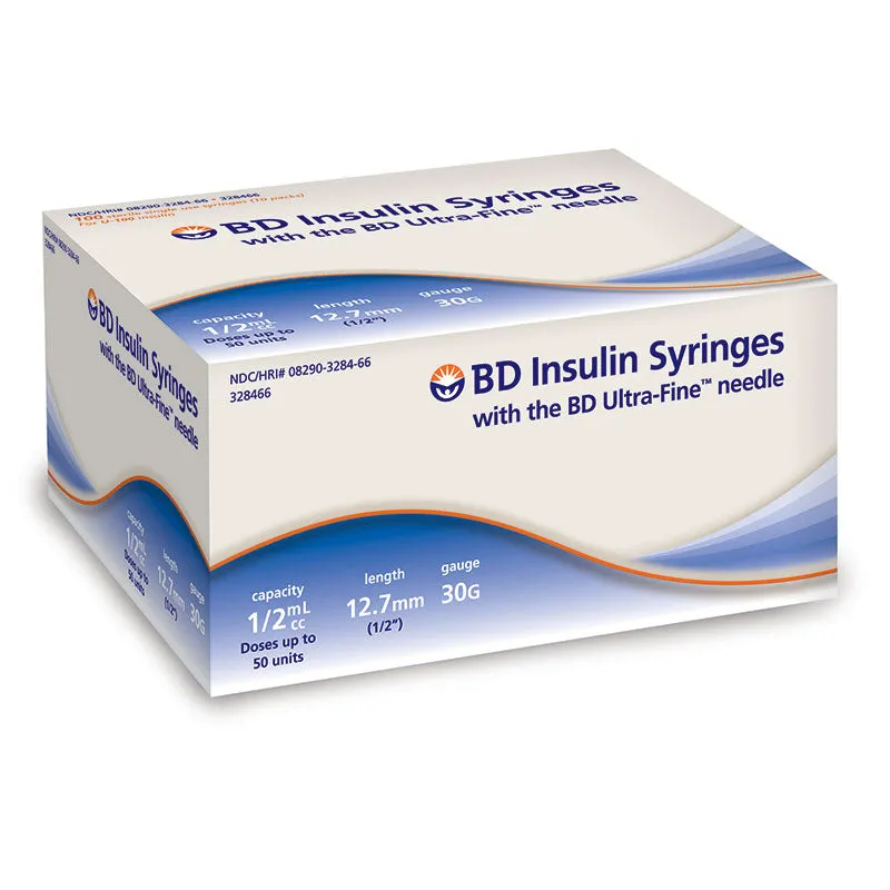 BD 328466 Insulin Syringes 0.5 mL with Ultra-Fine Needle 12.7mm x 30g, 100/box