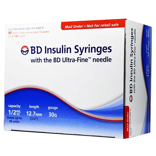 BD Ultra Fine Insulin Syringes - 30G 1/2cc 1/2" - BX 90