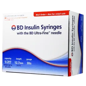 BD Ultra Fine Insulin Syringes - 30G 1/2cc 1/2" - BX 90