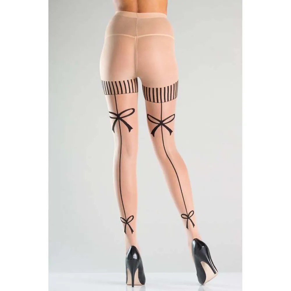 BeWicked Sheer Nude Tights with Bow on Back Seam