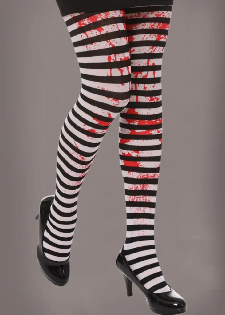 Black and White Striped Bloody Tights