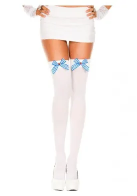 Checker Bow With Heart Rhinestone Opaque Thigh Hi