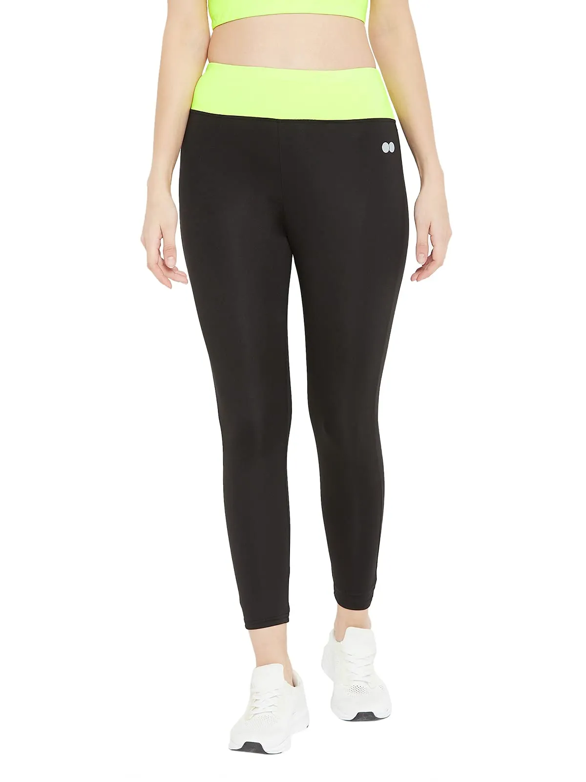 Clovia Women's Slim Fit Polyester Activewear Ankle Length Tights (AB0020P11_Green_L)