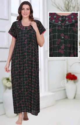 Cotton Long Green Nighties for ladies with Embroidery