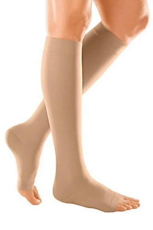 Duomed Soft Class 1 Below Knee Compression Stockings Open Toe Sand Large