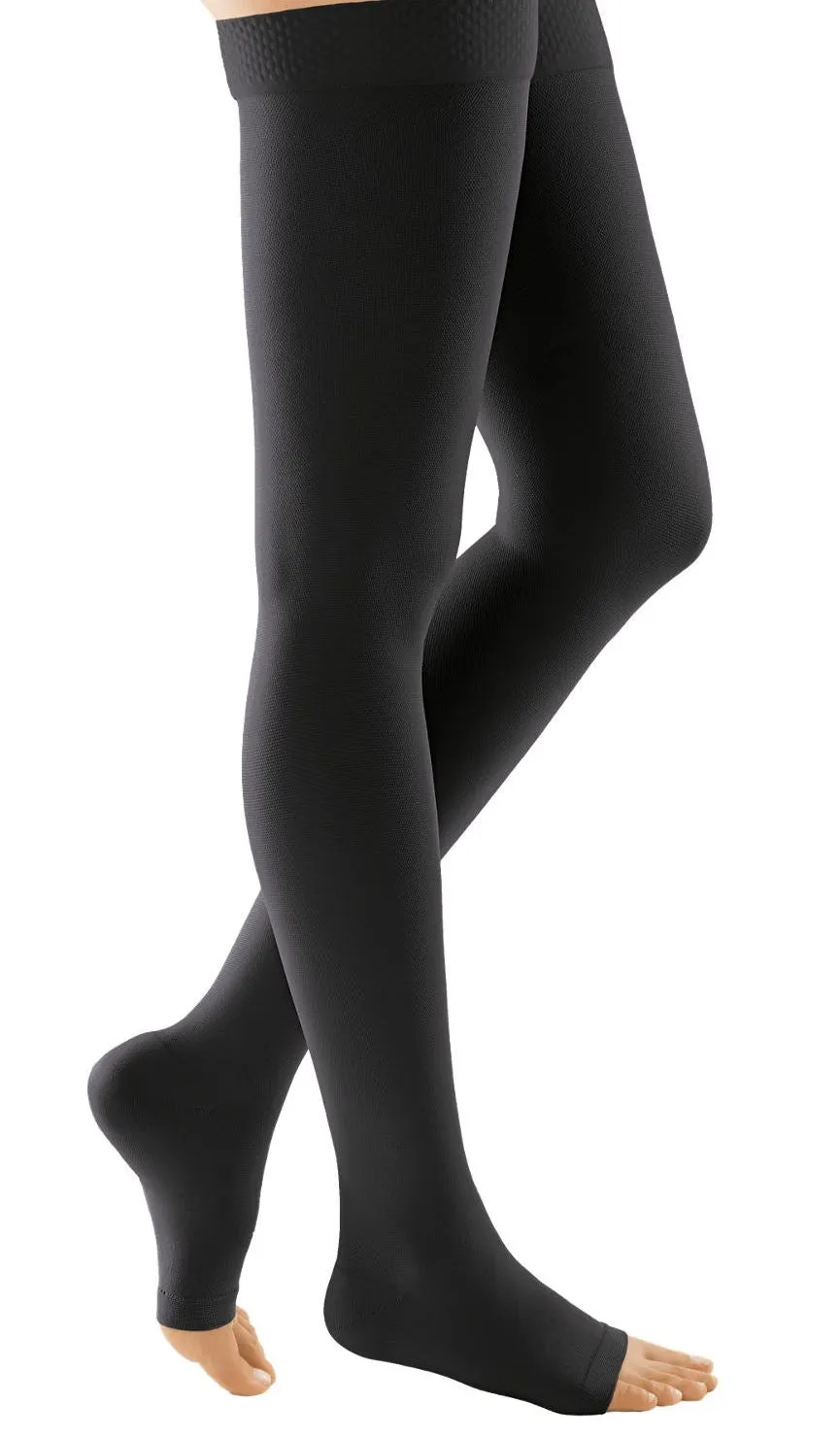 Duomed Soft Class 2 Thigh Length Open Toe Compression Stockings Black Large