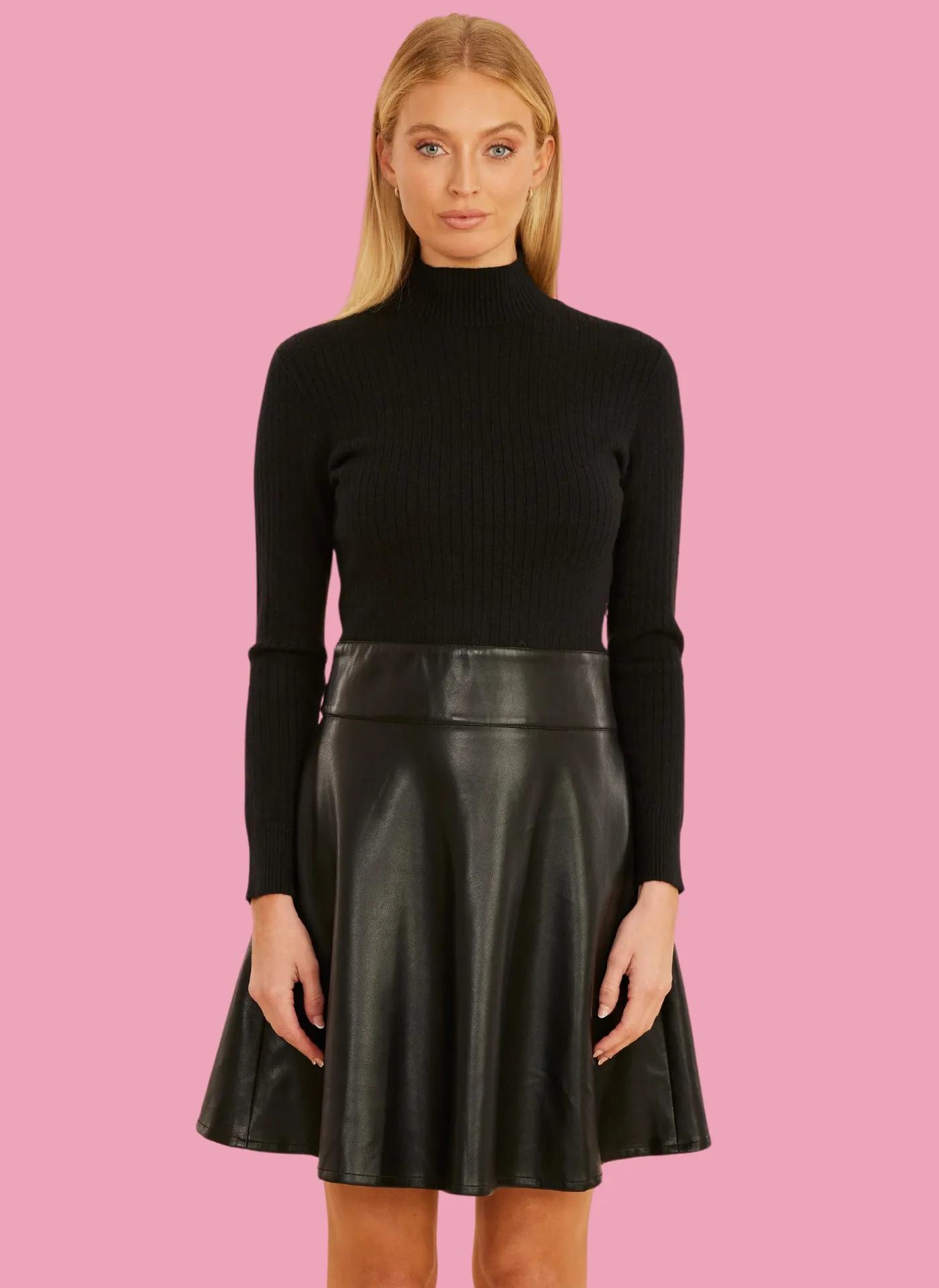 Faux Leather   Knit Combo Dress