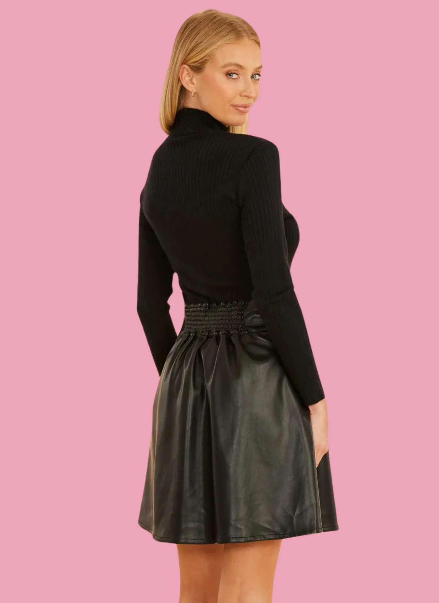 Faux Leather   Knit Combo Dress