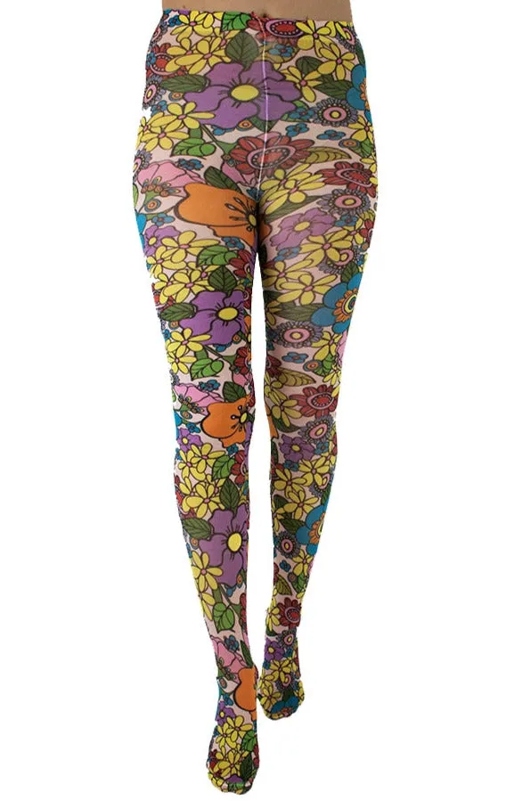 Flower Power Print Tights