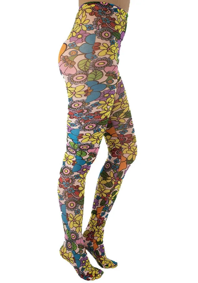 Flower Power Print Tights