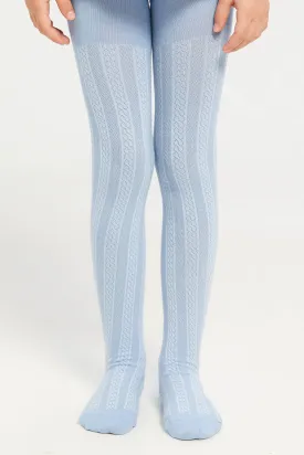 Girls Blue And White Jacquard Tights Set (2 Piece)