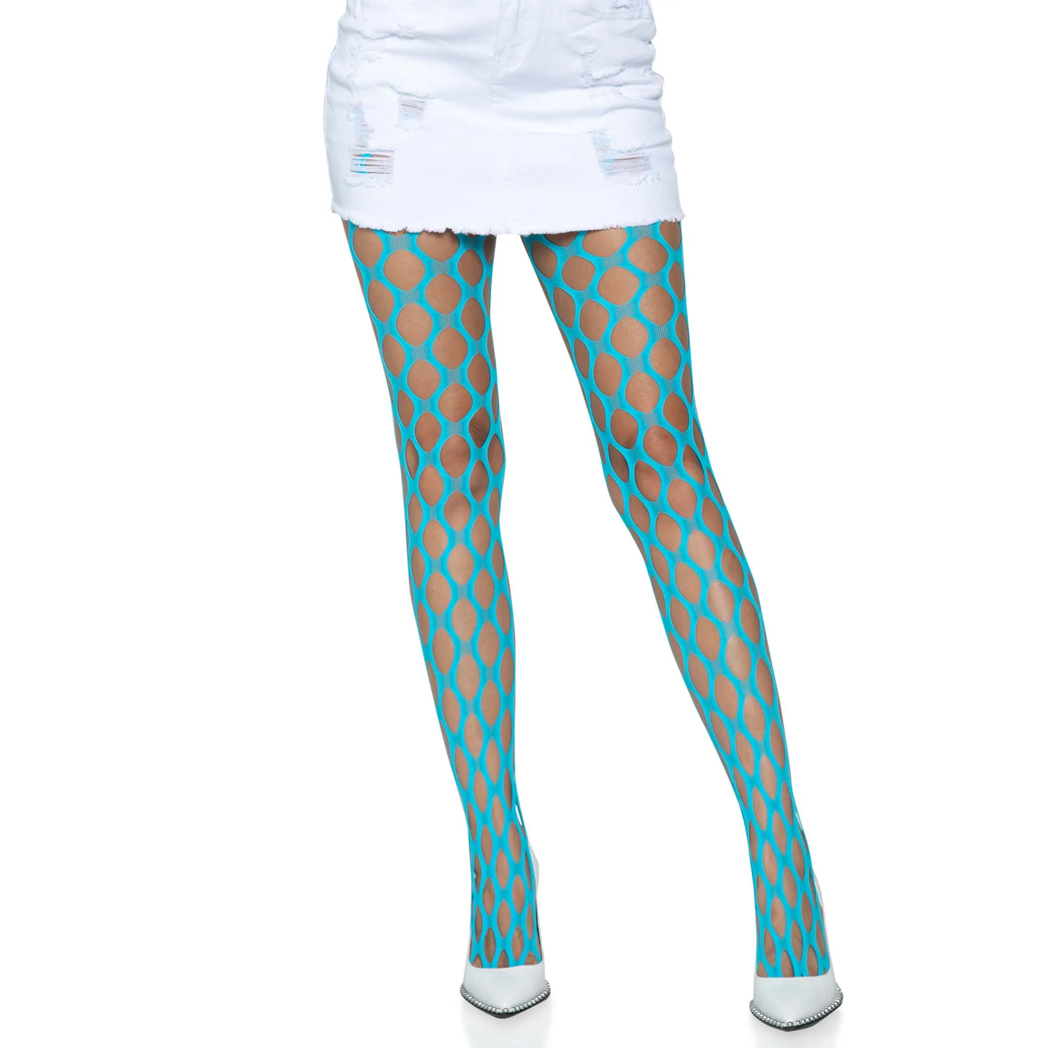 Jumbo Pothole Net Tights - Neon Blue - One Size