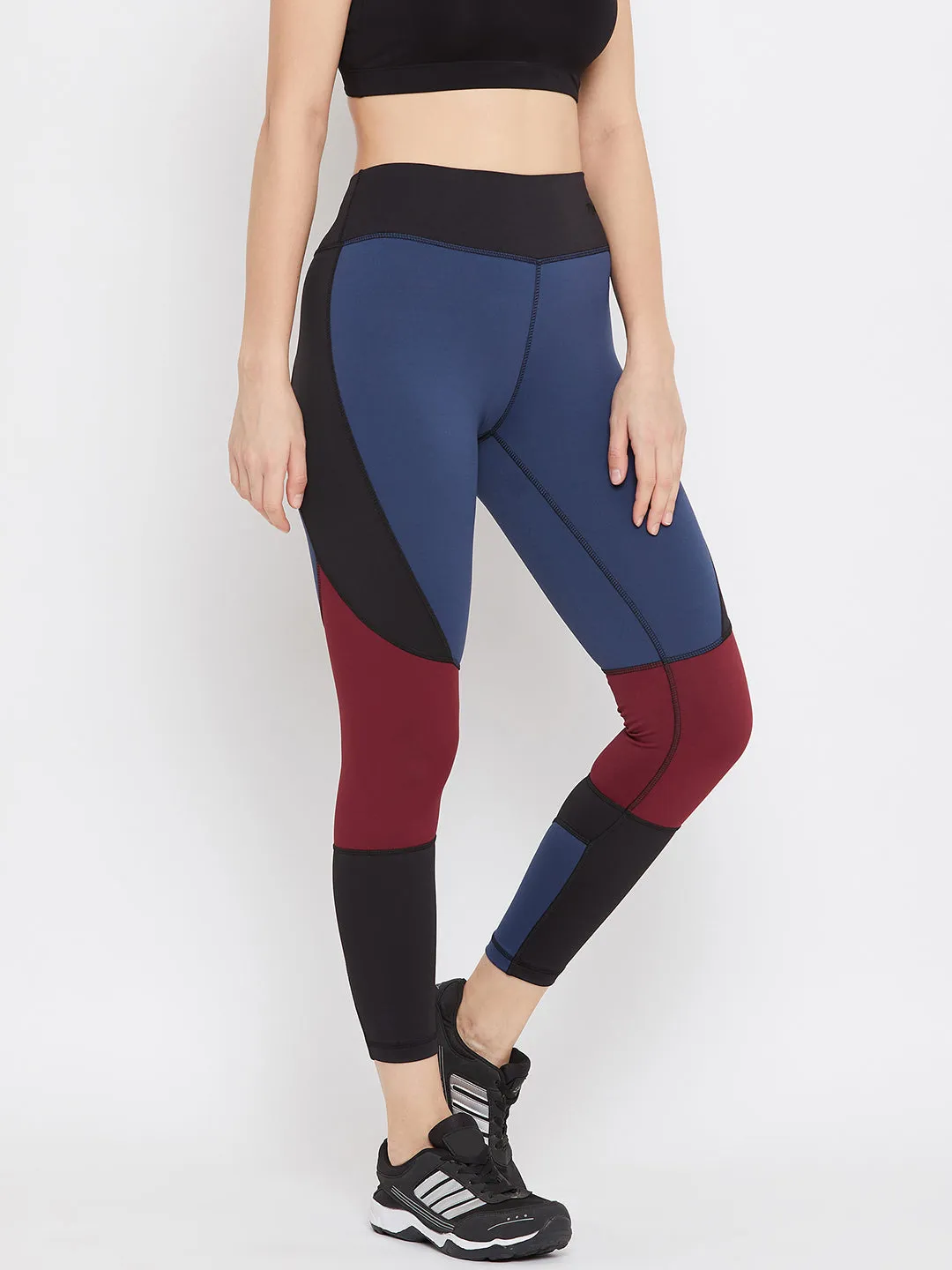 JUMP USA Women Blue & Red Colourblock Active Wear Tights