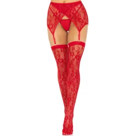 Lace Thigh Highs & Garterbelt Red - Leg Avenue