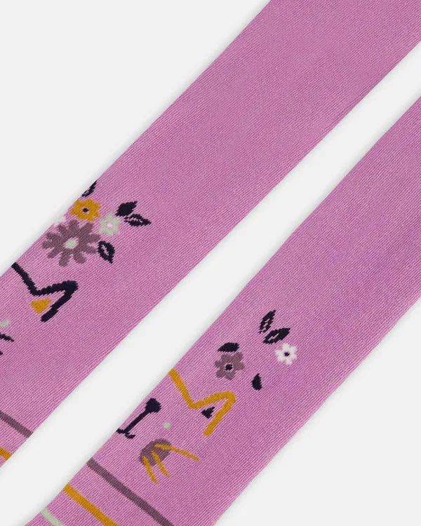 Lavender Cat Face Jacquard Tights