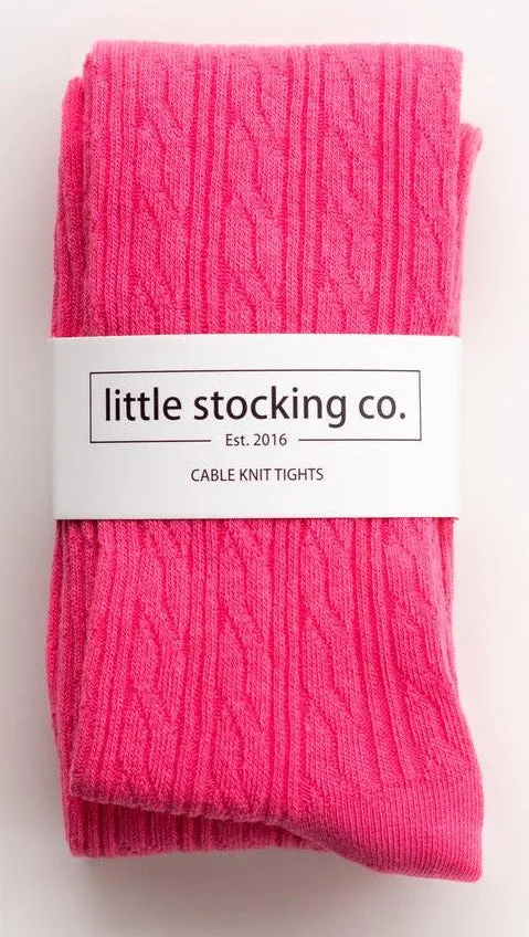 Little Stocking Co Cable Knit Tights - Hot Pink