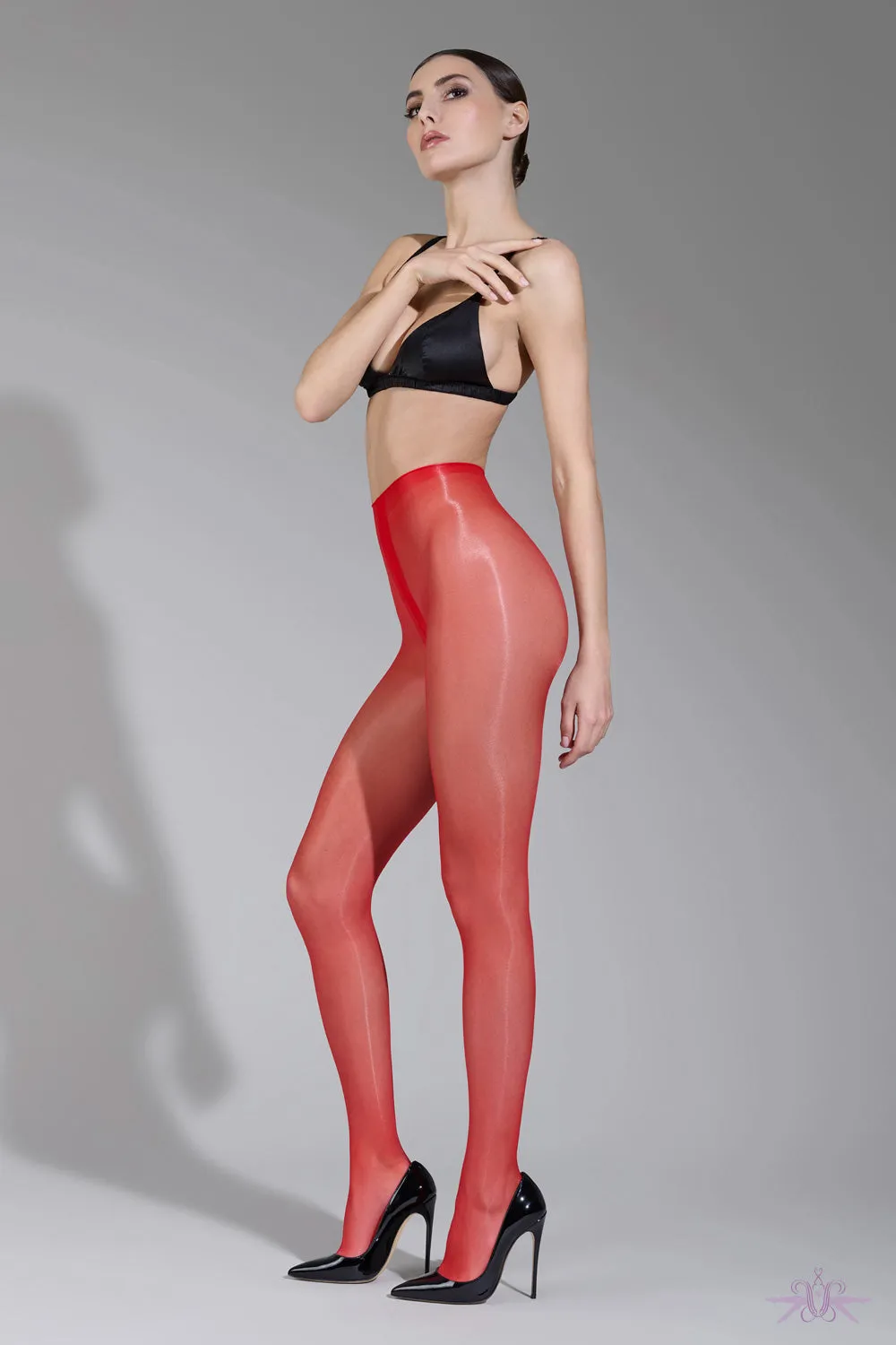 Maison Close Elegant Red Satin 10 Denier Tights