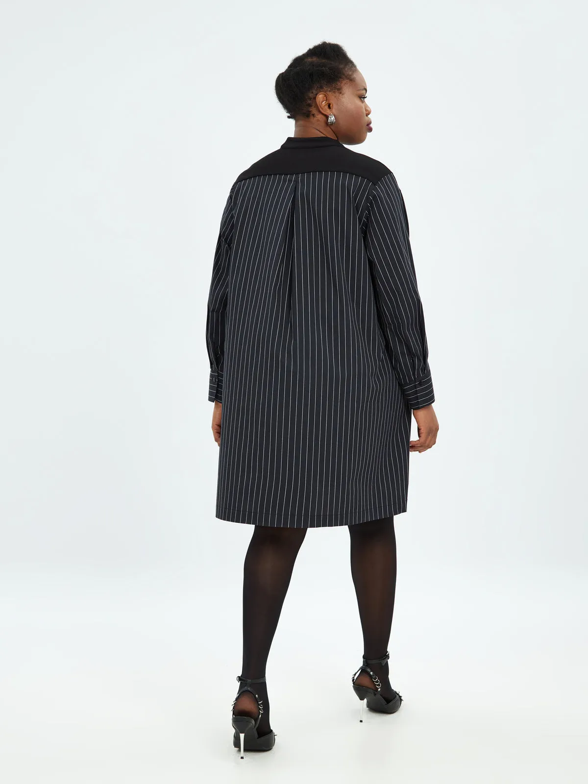 Mat Pinstripe Shirt Dress