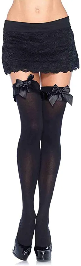 OPAQUE THIGH HIGH W/ SATIN BOW BLACK O/S