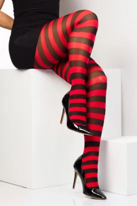 Pamela Mann Hosiery 50 Denier Opaque Striped Tights in Black/Red