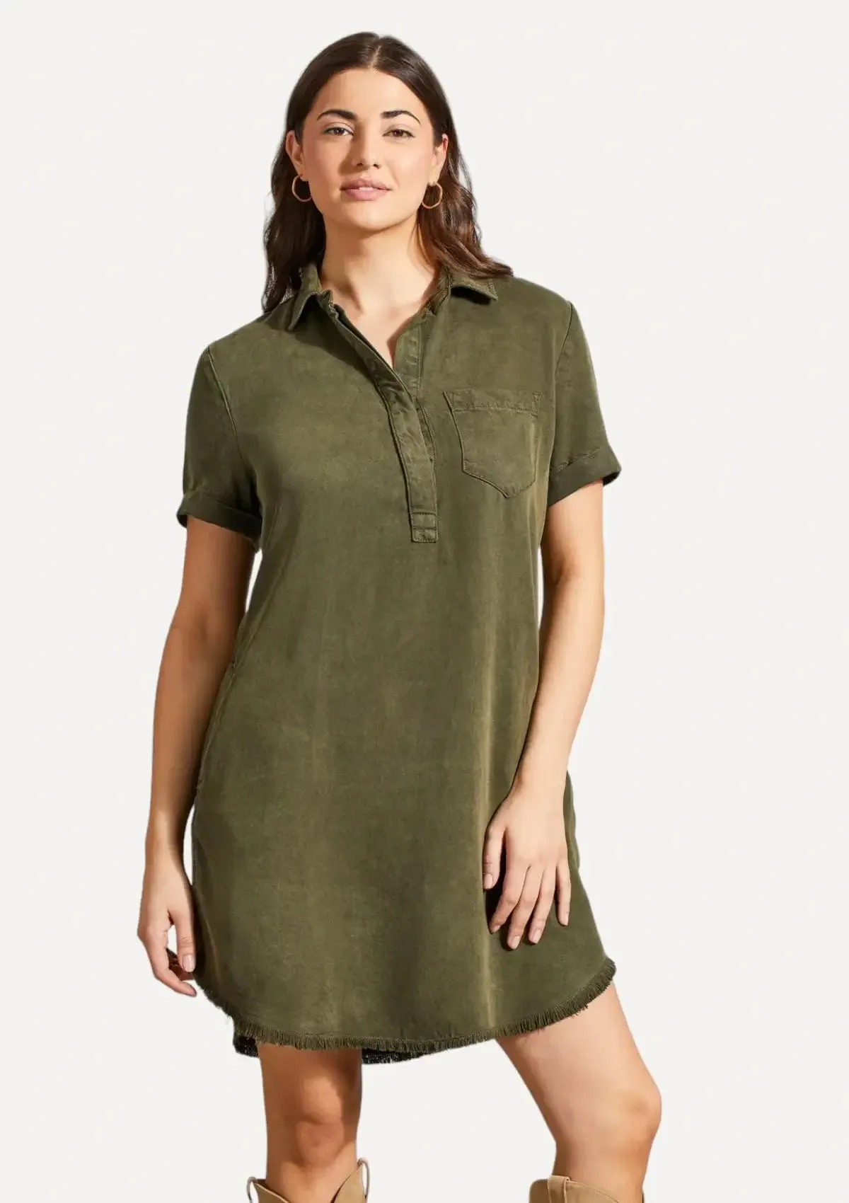 Pop Over Shirt Dress - Olive