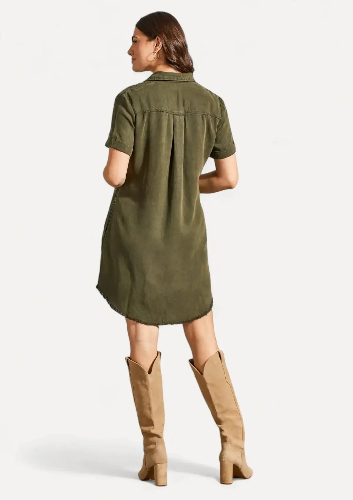 Pop Over Shirt Dress - Olive