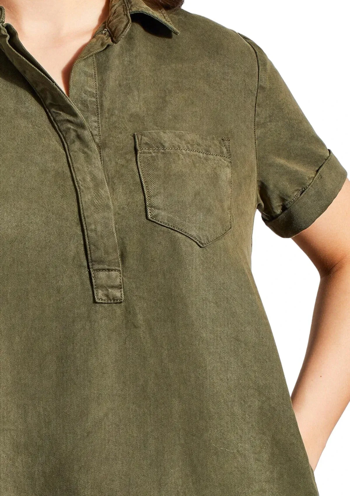 Pop Over Shirt Dress - Olive