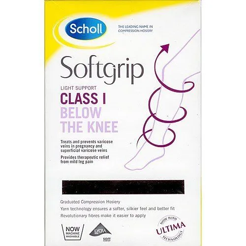 Scholl Softgrip CL1 Below Knee Compression Stockings Closed/Open Toe Black/Natural