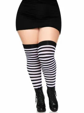 Striped Black and White Plus Size Thigh Highs