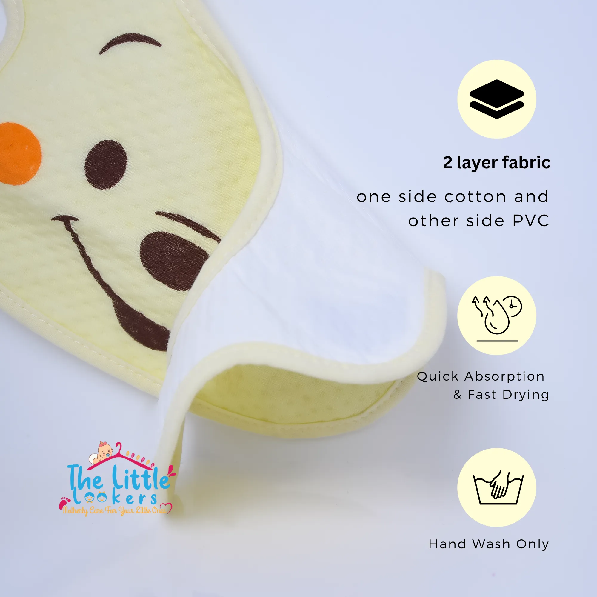 THE LITTLE LOOKERS Baby bibs with Snap button closure /Apron| Cute Animal Soft Cotton Fabric with PVC on Back for Quick Absorption & Fast Drying for Newborns/babies (0-3 years)