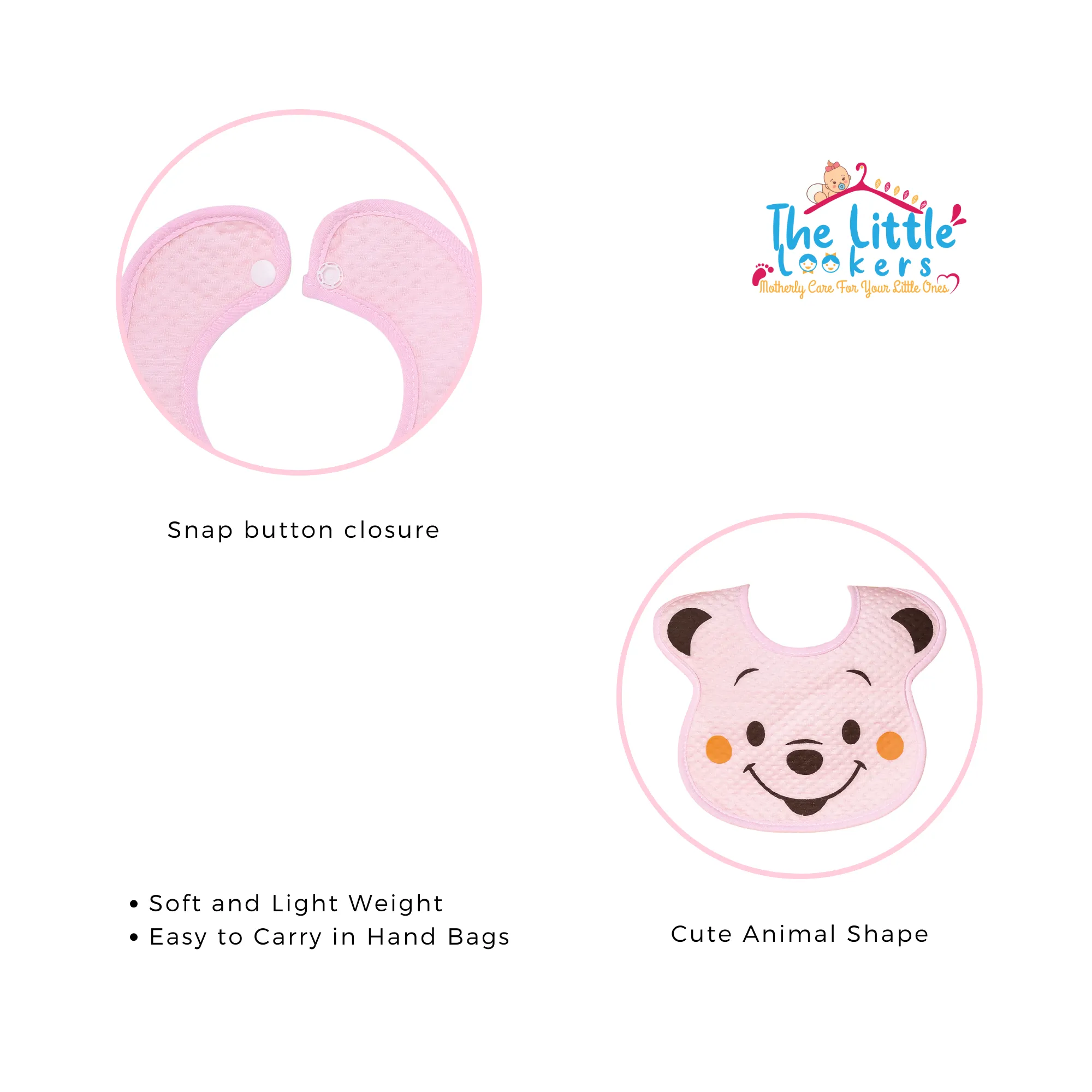 THE LITTLE LOOKERS Baby bibs with Snap button closure /Apron| Cute Animal Soft Cotton Fabric with PVC on Back for Quick Absorption & Fast Drying for Newborns/babies (0-3 years)