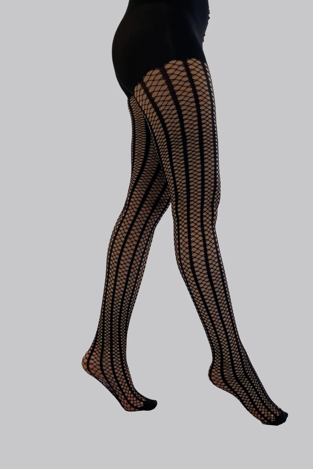 Vertical Stripe Fishnet Tights